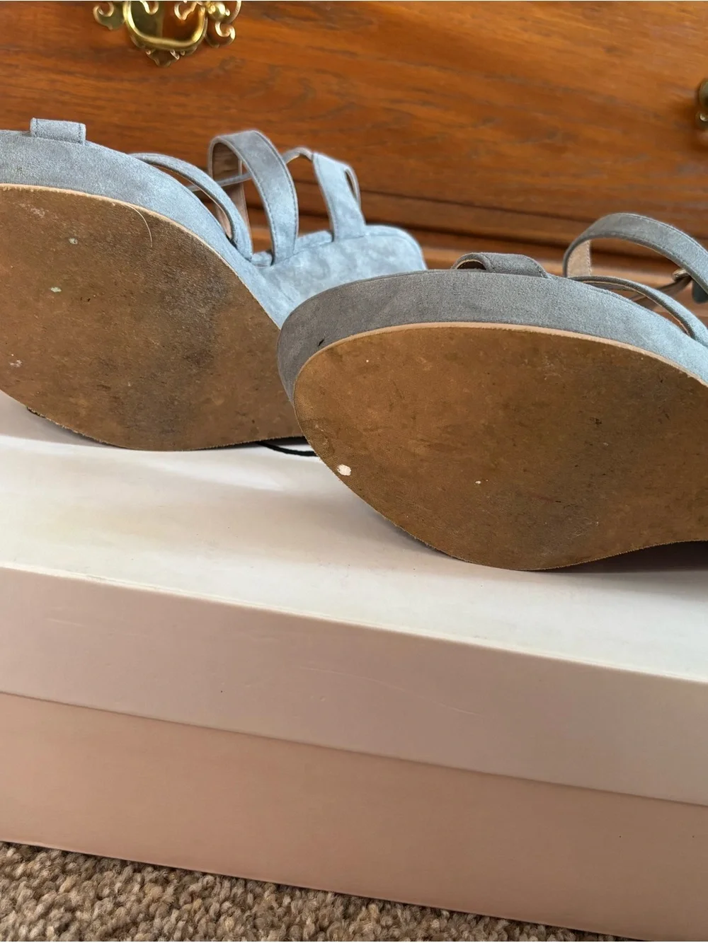 Strappy Gray Suede Wedge Sandals - Women's